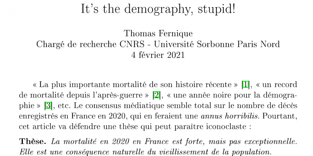 « Surmortalité Covid » en 2020 ? C&rsquo;est la démographie, idiot !